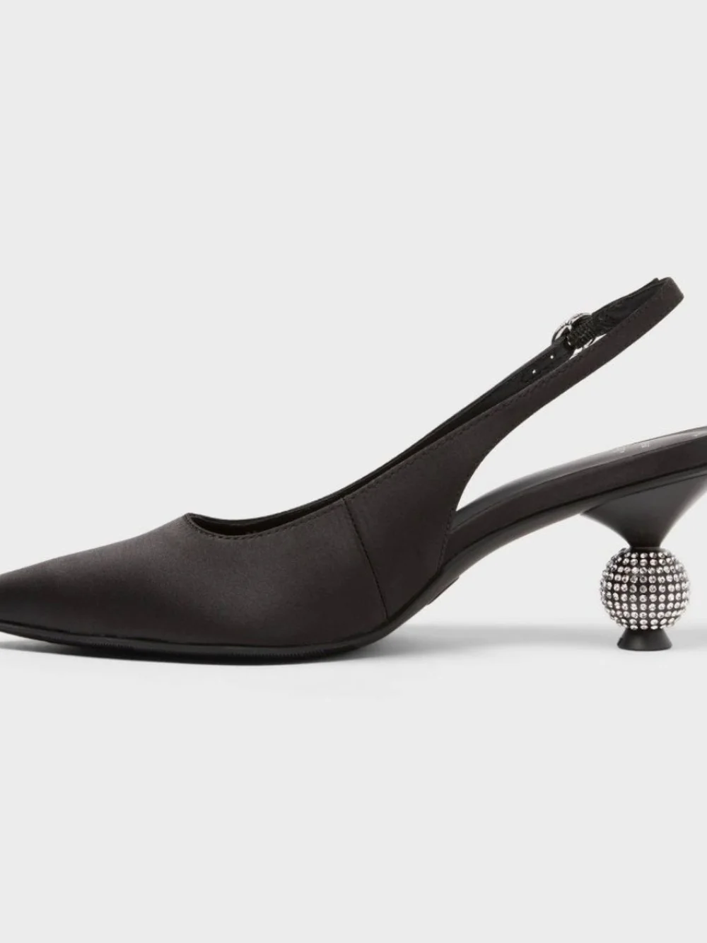A New Day Satin Simone Pointed Toe Slingback Pump in Charcoal Memory Foam Insole